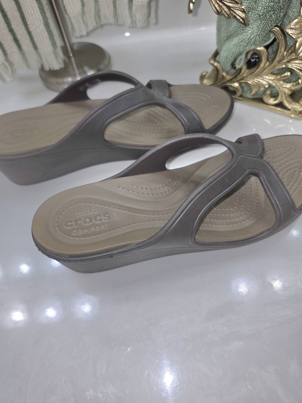 Crocs Women’s Taupe Dual Comfort Slide Sandals